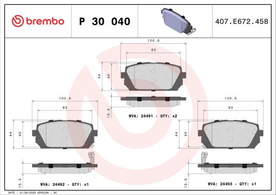 A.B.S. P 30 040 BREMBO Bremsbelagsatz, Scheibenbremse